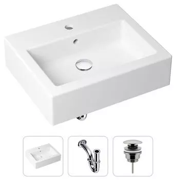 Комплект 3 в 1 Lavinia Boho Bathroom Sink 21520651: накладная фарфоровая раковина 50.5 см, металлический сифон, донный клапан