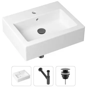 Комплект 3 в 1 Lavinia Boho Bathroom Sink 21520687: накладная фарфоровая раковина 50.5 см, металлический сифон, донный клапан