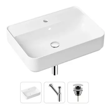 Комплект 3 в 1 Lavinia Boho Bathroom Sink 21520360: накладная фарфоровая раковина 60 см, металлический сифон, донный клапан