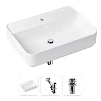 Комплект 3 в 1 Lavinia Boho Bathroom Sink 21520325: накладная фарфоровая раковина 60 см, металлический сифон, донный клапан