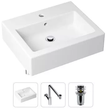 Комплект 3 в 1 Lavinia Boho Bathroom Sink 21520694: накладная фарфоровая раковина 50.5 см, металлический сифон, донный клапан