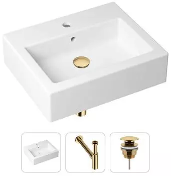 Комплект 3 в 1 Lavinia Boho Bathroom Sink 21520689: накладная фарфоровая раковина 50.5 см, металлический сифон, донный клапан