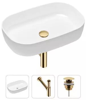 Комплект 3 в 1 Lavinia Boho Bathroom Sink 21520094: накладная фарфоровая раковина 54 см, металлический сифон, донный клапан