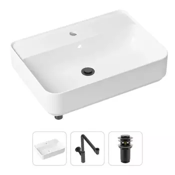 Комплект 3 в 1 Lavinia Boho Bathroom Sink 21520371: накладная фарфоровая раковина 60 см, металлический сифон, донный клапан