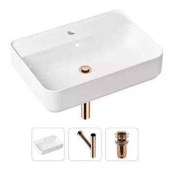 Комплект 3 в 1 Lavinia Boho Bathroom Sink 21520355: накладная фарфоровая раковина 60 см, металлический сифон, донный клапан