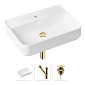Комплект 3 в 1 Lavinia Boho Bathroom Sink 21520334: накладная фарфоровая раковина 60 см, металлический сифон, донный клапан