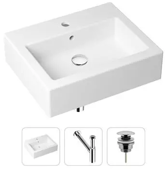Комплект 3 в 1 Lavinia Boho Bathroom Sink 21520685: накладная фарфоровая раковина 50.5 см, металлический сифон, донный клапан