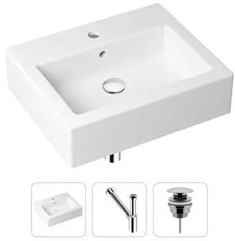 Комплект 3 в 1 Lavinia Boho Bathroom Sink 21520655: накладная фарфоровая раковина 50.5 см, металлический сифон, донный клапан