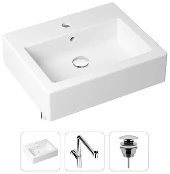 Комплект 3 в 1 Lavinia Boho Bathroom Sink 21520695: накладная фарфоровая раковина 50.5 см, металлический сифон, донный клапан