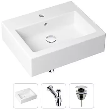 Комплект 3 в 1 Lavinia Boho Bathroom Sink 21520653: накладная фарфоровая раковина 50.5 см, металлический сифон, донный клапан