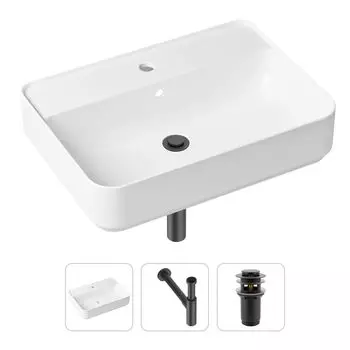 Комплект 3 в 1 Lavinia Boho Bathroom Sink 21520361: накладная фарфоровая раковина 60 см, металлический сифон, донный клапан