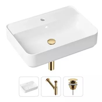 Комплект 3 в 1 Lavinia Boho Bathroom Sink 21520364: накладная фарфоровая раковина 60 см, металлический сифон, донный клапан