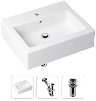 Комплект 3 в 1 Lavinia Boho Bathroom Sink 21520650: накладная фарфоровая раковина 50.5 см, металлический сифон, донный клапан
