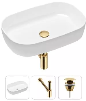 Комплект 3 в 1 Lavinia Boho Bathroom Sink 21520064: накладная фарфоровая раковина 54 см, металлический сифон, донный клапан