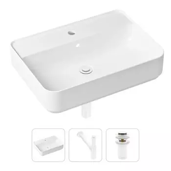 Комплект 3 в 1 Lavinia Boho Bathroom Sink 21520367: накладная фарфоровая раковина 60 см, металлический сифон, донный клапан