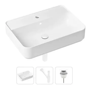 Комплект 3 в 1 Lavinia Boho Bathroom Sink 21520368: накладная фарфоровая раковина 60 см, металлический сифон, донный клапан