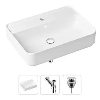 Комплект 3 в 1 Lavinia Boho Bathroom Sink 21520328: накладная фарфоровая раковина 60 см, металлический сифон, донный клапан