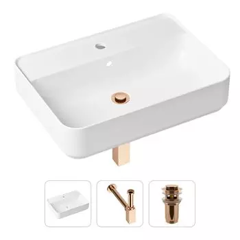 Комплект 3 в 1 Lavinia Boho Bathroom Sink 21520345: накладная фарфоровая раковина 60 см, металлический сифон, донный клапан