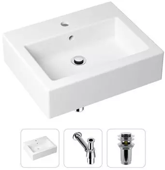 Комплект 3 в 1 Lavinia Boho Bathroom Sink 21520652: накладная фарфоровая раковина 50.5 см, металлический сифон, донный клапан
