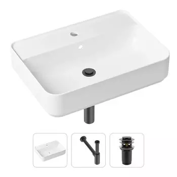 Комплект 3 в 1 Lavinia Boho Bathroom Sink 21520331: накладная фарфоровая раковина 60 см, металлический сифон, донный клапан