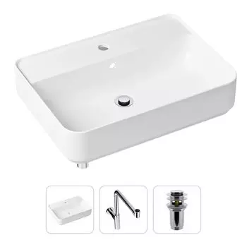 Комплект 3 в 1 Lavinia Boho Bathroom Sink 21520369: накладная фарфоровая раковина 60 см, металлический сифон, донный клапан