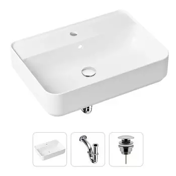 Комплект 3 в 1 Lavinia Boho Bathroom Sink 21520326: накладная фарфоровая раковина 60 см, металлический сифон, донный клапан