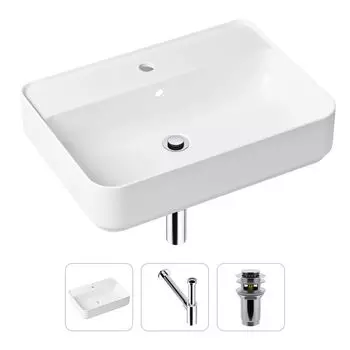 Комплект 3 в 1 Lavinia Boho Bathroom Sink 21520329: накладная фарфоровая раковина 60 см, металлический сифон, донный клапан