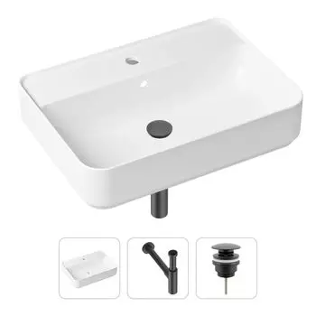 Комплект 3 в 1 Lavinia Boho Bathroom Sink 21520362: накладная фарфоровая раковина 60 см, металлический сифон, донный клапан