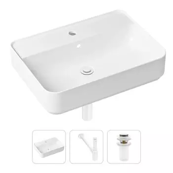 Комплект 3 в 1 Lavinia Boho Bathroom Sink 21520337: накладная фарфоровая раковина 60 см, металлический сифон, донный клапан
