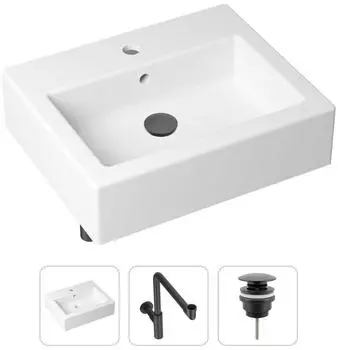 Комплект 3 в 1 Lavinia Boho Bathroom Sink 21520697: накладная фарфоровая раковина 50.5 см, металлический сифон, донный клапан