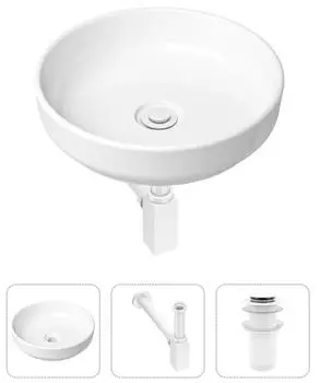 Комплект 3 в 1 Lavinia Boho Bathroom Sink 21520185: накладная фарфоровая раковина 40 см, металлический сифон, донный клапан