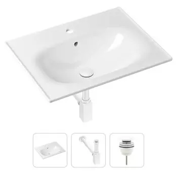 Комплект 3 в 1 Lavinia Boho Bathroom Sink 21520456: врезная фарфоровая раковина 60 см, металлический сифон, донный клапан