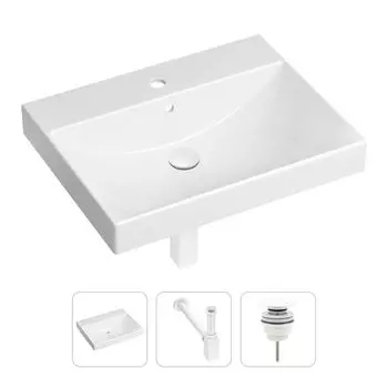 Комплект 3 в 1 Lavinia Boho Bathroom Sink 21520565: врезная фарфоровая раковина 60 см, металлический сифон, донный клапан