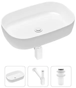 Комплект 3 в 1 Lavinia Boho Bathroom Sink 21520077: накладная фарфоровая раковина 54 см, металлический сифон, донный клапан
