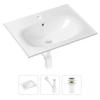 Комплект 3 в 1 Lavinia Boho Bathroom Sink 21520455: врезная фарфоровая раковина 60 см, металлический сифон, донный клапан