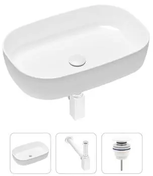 Комплект 3 в 1 Lavinia Boho Bathroom Sink 21520078: накладная фарфоровая раковина 54 см, металлический сифон, донный клапан