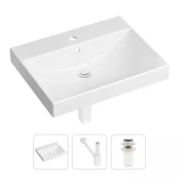 Комплект 3 в 1 Lavinia Boho Bathroom Sink 21520564: врезная фарфоровая раковина 60 см, металлический сифон, донный клапан