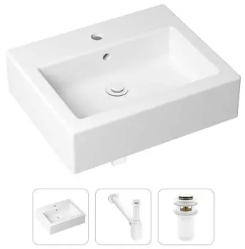 Комплект 3 в 1 Lavinia Boho Bathroom Sink 21520672: накладная фарфоровая раковина 50.5 см, металлический сифон, донный клапан