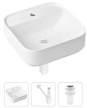 Комплект 3 в 1 Lavinia Boho Bathroom Sink 21520293: накладная фарфоровая раковина 42 см, металлический сифон, донный клапан