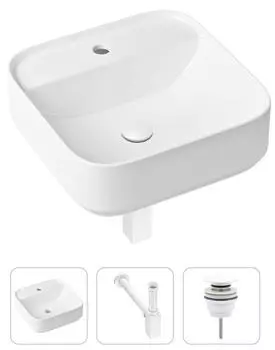 Комплект 3 в 1 Lavinia Boho Bathroom Sink 21520294: накладная фарфоровая раковина 42 см, металлический сифон, донный клапан