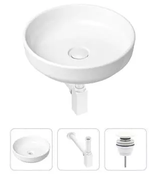 Комплект 3 в 1 Lavinia Boho Bathroom Sink 21520186: накладная фарфоровая раковина 40 см, металлический сифон, донный клапан