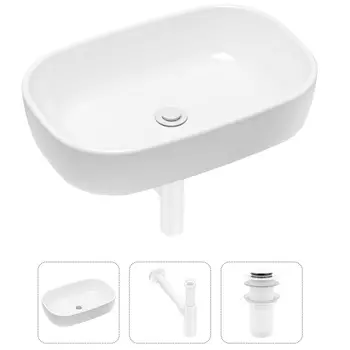 Комплект 3 в 1 Lavinia Boho Bathroom Sink 21520097: накладная фарфоровая раковина 54 см, металлический сифон, донный клапан