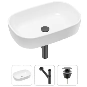 Комплект 3 в 1 Lavinia Boho Bathroom Sink 21520038: накладная фарфоровая раковина 54 см, металлический сифон, донный клапан