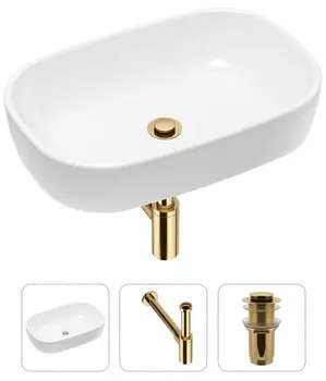 Комплект 3 в 1 Lavinia Boho Bathroom Sink 21520009: накладная фарфоровая раковина 54 см, металлический сифон, донный клапан