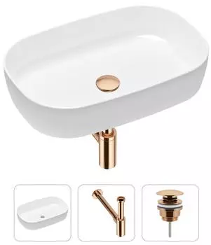 Комплект 3 в 1 Lavinia Boho Bathroom Sink 21520066: накладная фарфоровая раковина 54 см, металлический сифон, донный клапан