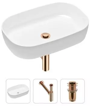 Комплект 3 в 1 Lavinia Boho Bathroom Sink 21520095: накладная фарфоровая раковина 54 см, металлический сифон, донный клапан