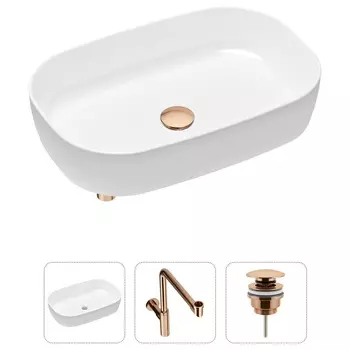 Комплект 3 в 1 Lavinia Boho Bathroom Sink 21520106: накладная фарфоровая раковина 54 см, металлический сифон, донный клапан
