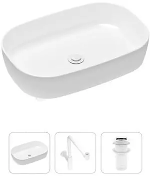 Комплект 3 в 1 Lavinia Boho Bathroom Sink 21520107: накладная фарфоровая раковина 54 см, металлический сифон, донный клапан