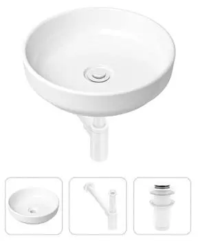 Комплект 3 в 1 Lavinia Boho Bathroom Sink 21520175: накладная фарфоровая раковина 40 см, металлический сифон, донный клапан