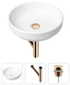 Комплект 3 в 1 Lavinia Boho Bathroom Sink 21520194: накладная фарфоровая раковина 40 см, металлический сифон, донный клапан